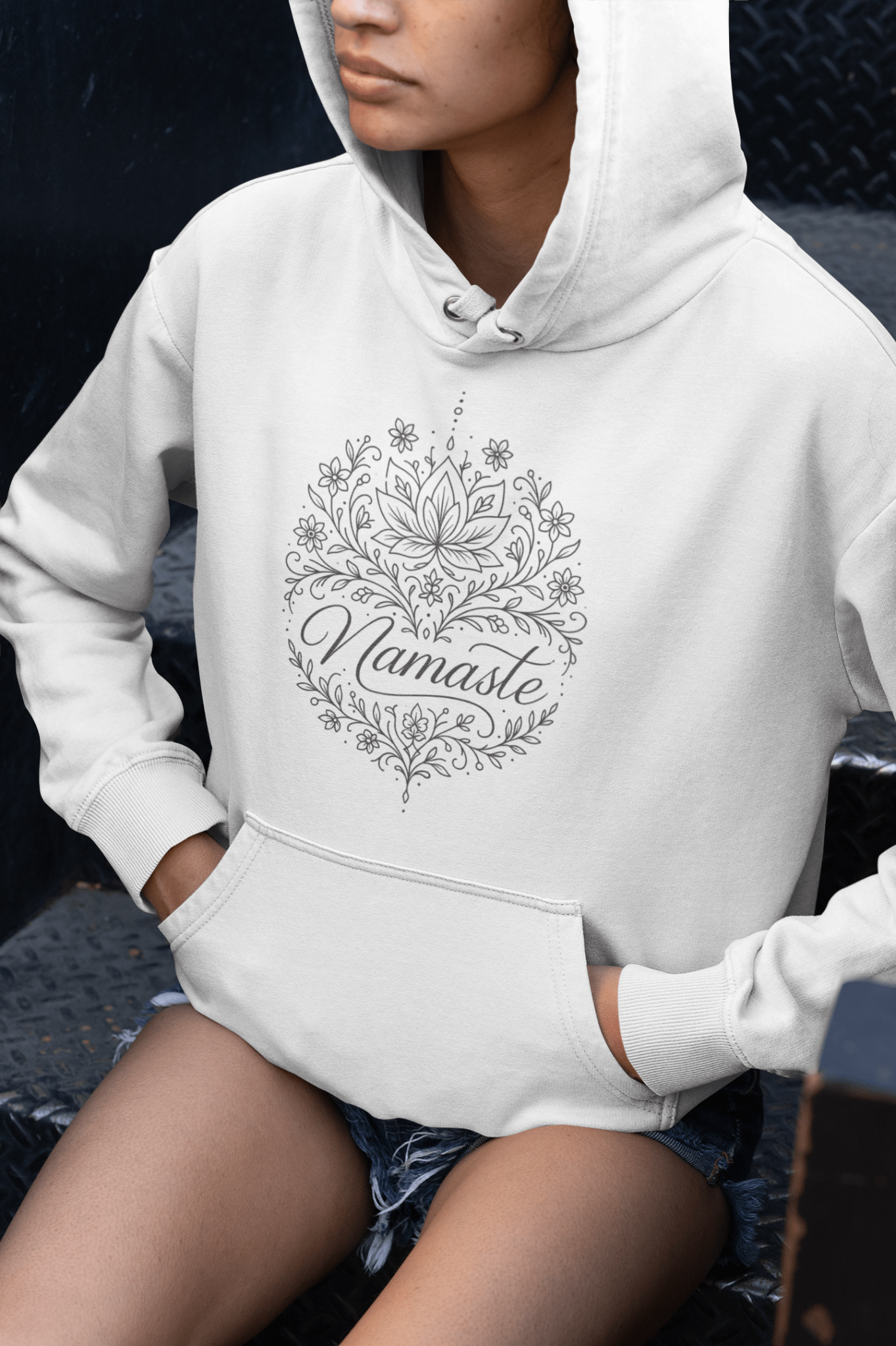 Hochwertiger Öko Kapuzenpullover – Namaste Boho Hoodie –Spirituell & Achtsamkeit – Nachhaltiger Kapuzenpullover – Bio & Recycelt - YogaStylz