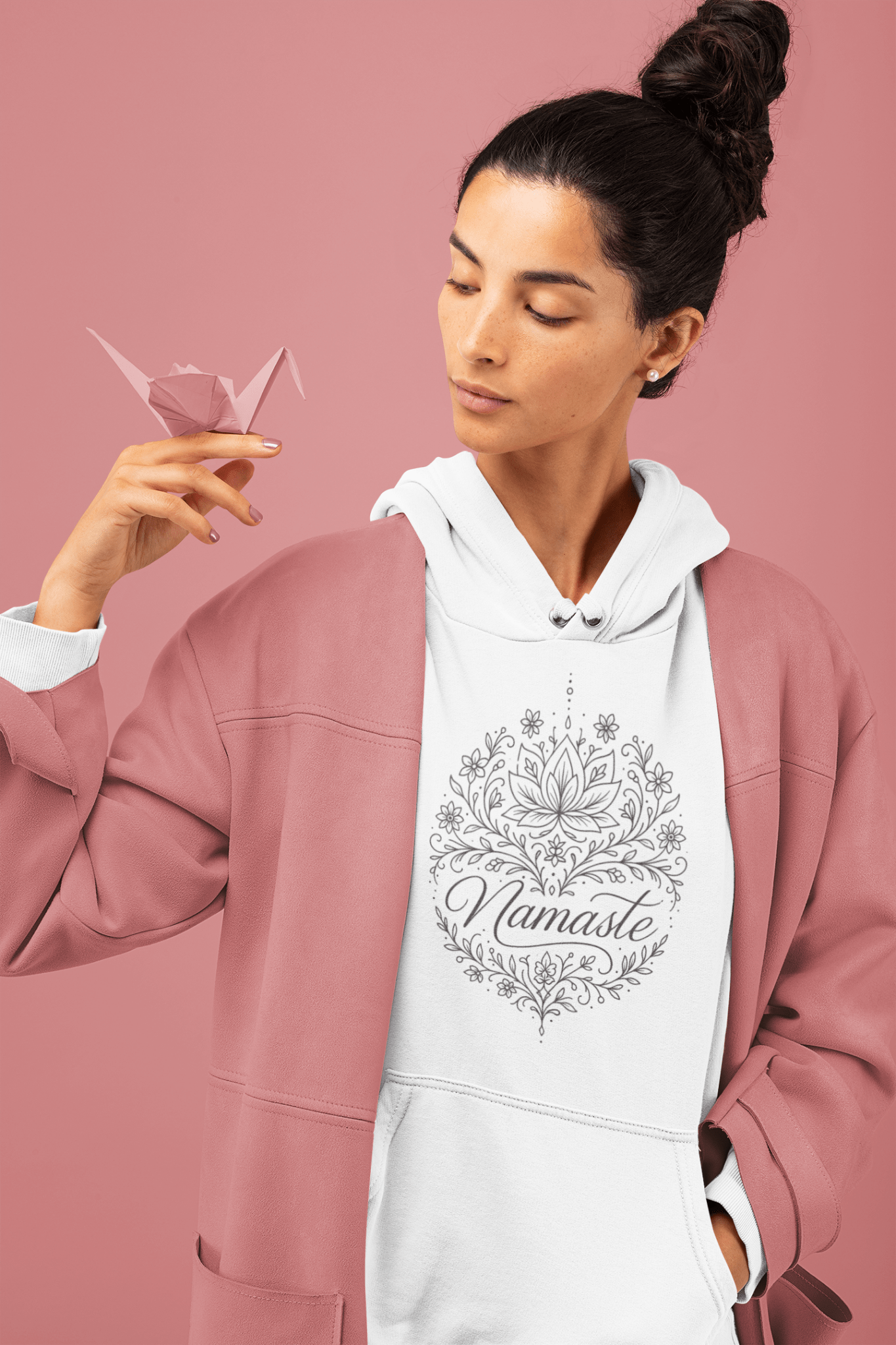 Hochwertiger Öko Kapuzenpullover – Namaste Boho Hoodie –Spirituell & Achtsamkeit – Nachhaltiger Kapuzenpullover – Bio & Recycelt - YogaStylz