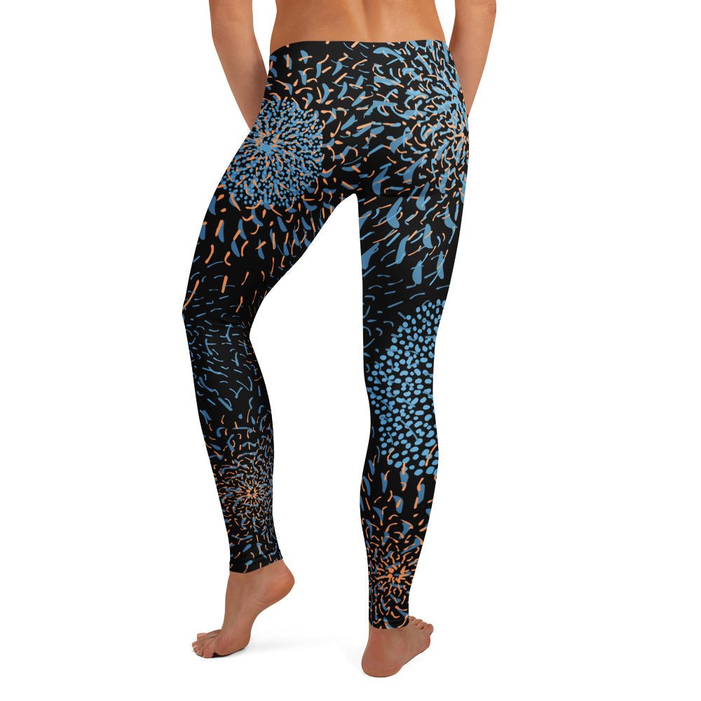 Leggings Blau Schwarz Abstrakt – Modisches Basic mit UV - Schutz | Stylische Damen - Leggings mit 4 - Wege - Stretch & elastischem Bund - YogaStylz