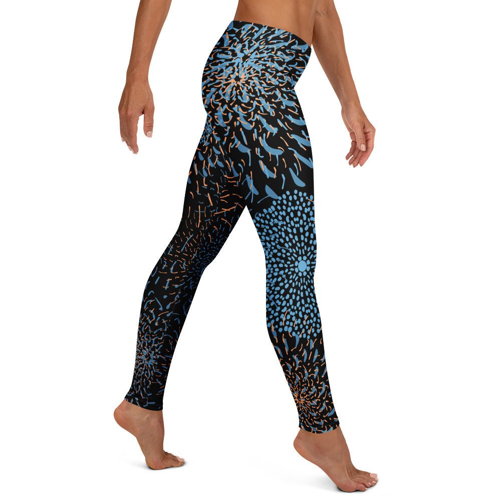 Leggings Blau Schwarz Abstrakt – Modisches Basic mit UV - Schutz | Stylische Damen - Leggings mit 4 - Wege - Stretch & elastischem Bund - YogaStylz