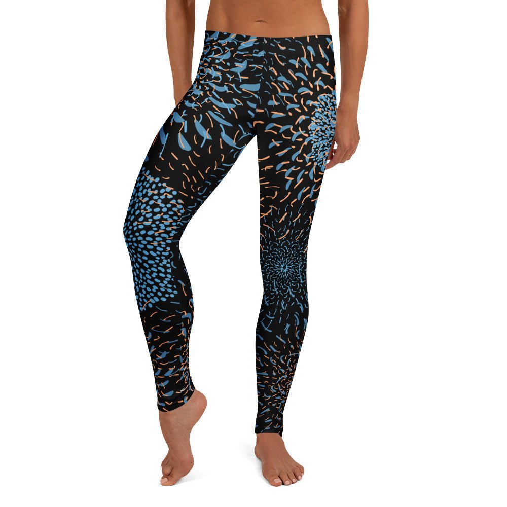Leggings Blau Schwarz Abstrakt – Modisches Basic mit UV - Schutz | Stylische Damen - Leggings mit 4 - Wege - Stretch & elastischem Bund - YogaStylz
