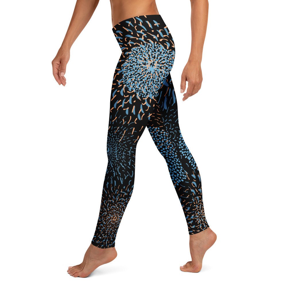 Leggings Blau Schwarz Abstrakt – Modisches Basic mit UV - Schutz | Stylische Damen - Leggings mit 4 - Wege - Stretch & elastischem Bund - YogaStylz