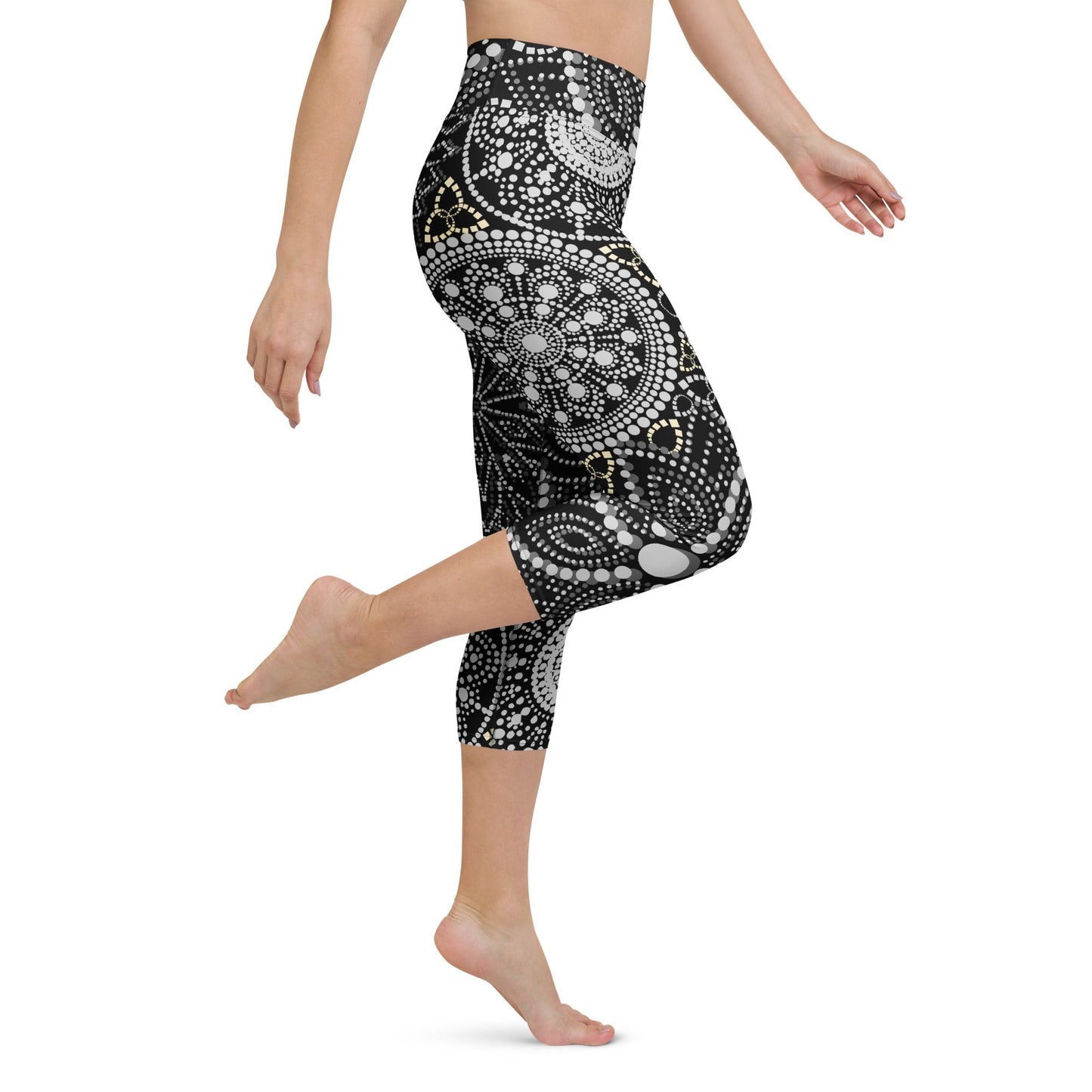 Mandala Capri - Yoga - Leggings Schwarz Weiß – Hoher Bund & 4 - Wege - Stretch | Bequeme Wadenleggings für Damen im Boho - Stil - YogaStylz