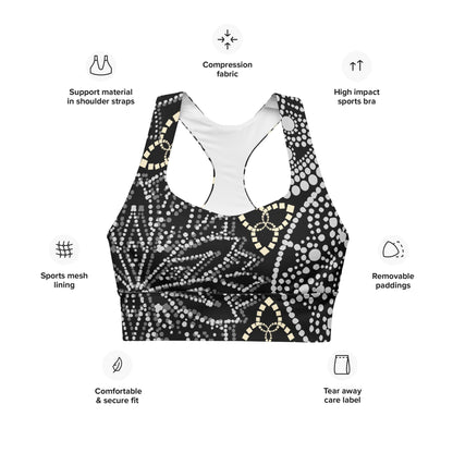 Mandala Kompressions - Sport - BH Schwarz Weiß – Recycelter Halt - BH mit langer Silhouette | Für Training & Streetwear - YogaStylz