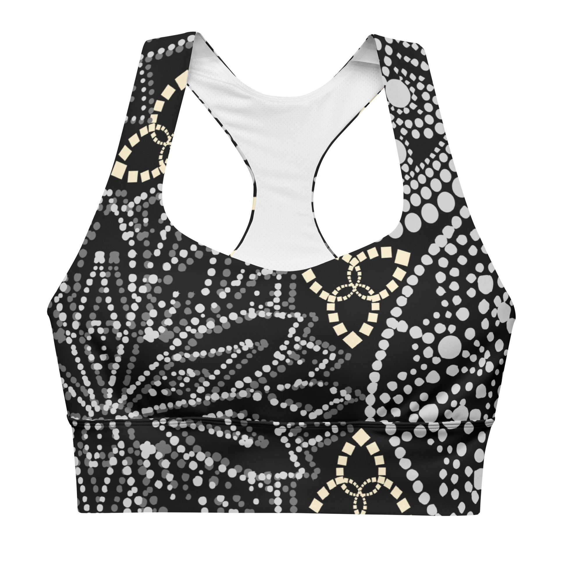Mandala Kompressions - Sport - BH Schwarz Weiß – Recycelter Halt - BH mit langer Silhouette | Für Training & Streetwear - YogaStylz