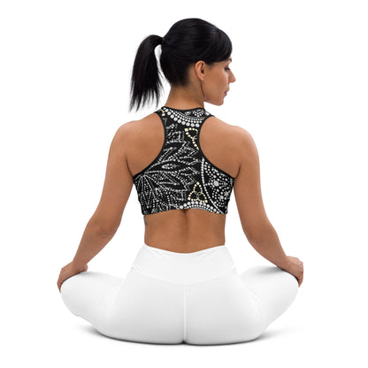 Mandala Sport - BH Schwarz Weiß – Feuchtigkeitsableitender Racerback - BH mit hohem Halt | Boho Fitness - BH für Damen A–C - YogaStylz