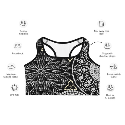 Mandala Sport - BH Schwarz Weiß – Feuchtigkeitsableitender Racerback - BH mit hohem Halt | Boho Fitness - BH für Damen A–C - YogaStylz