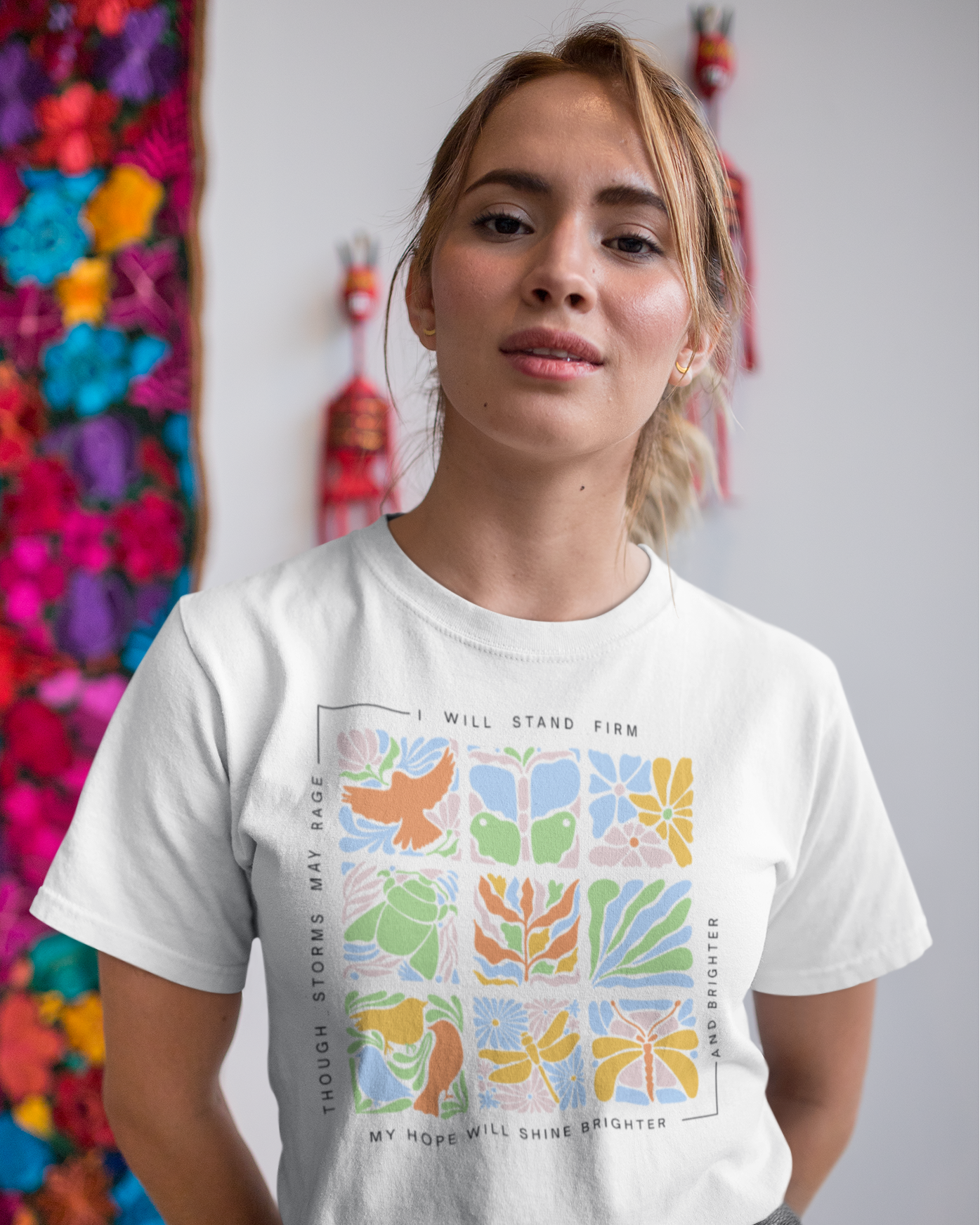 Unisex Organic T-Shirt “Nature Tiles” – Retro Floral &amp; Animal Art Design