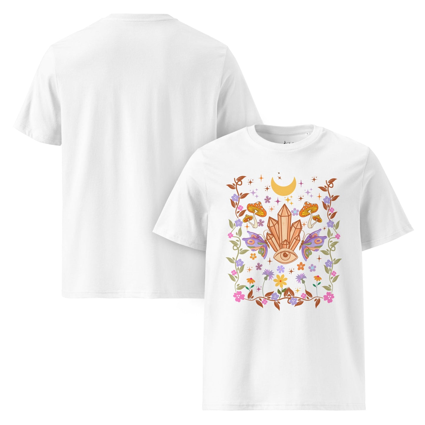 Mystic Bloom – Unisex Bio T-Shirt (Crystal Eye Design) - YogaStylz