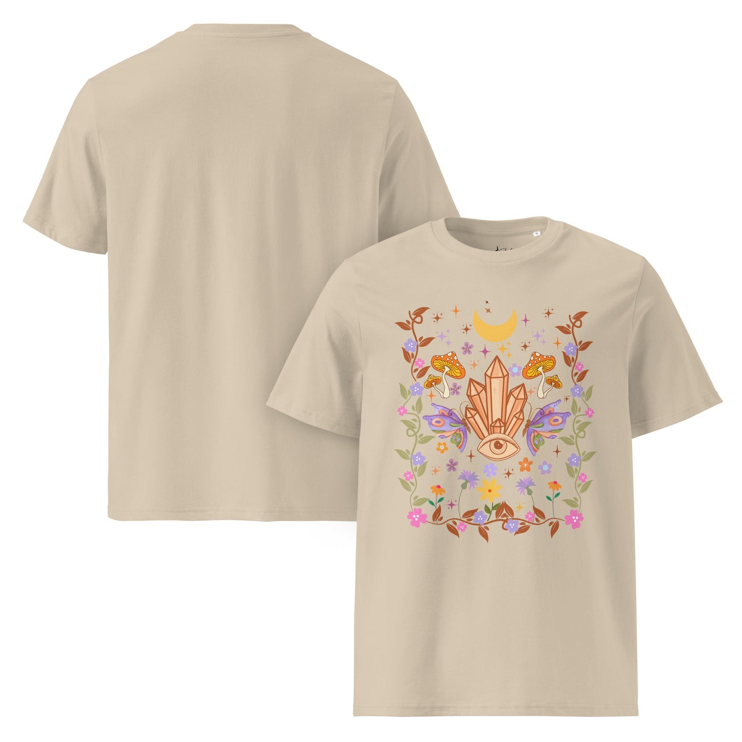 Mystic Bloom – Unisex Bio T-Shirt (Crystal Eye Design) - YogaStylz