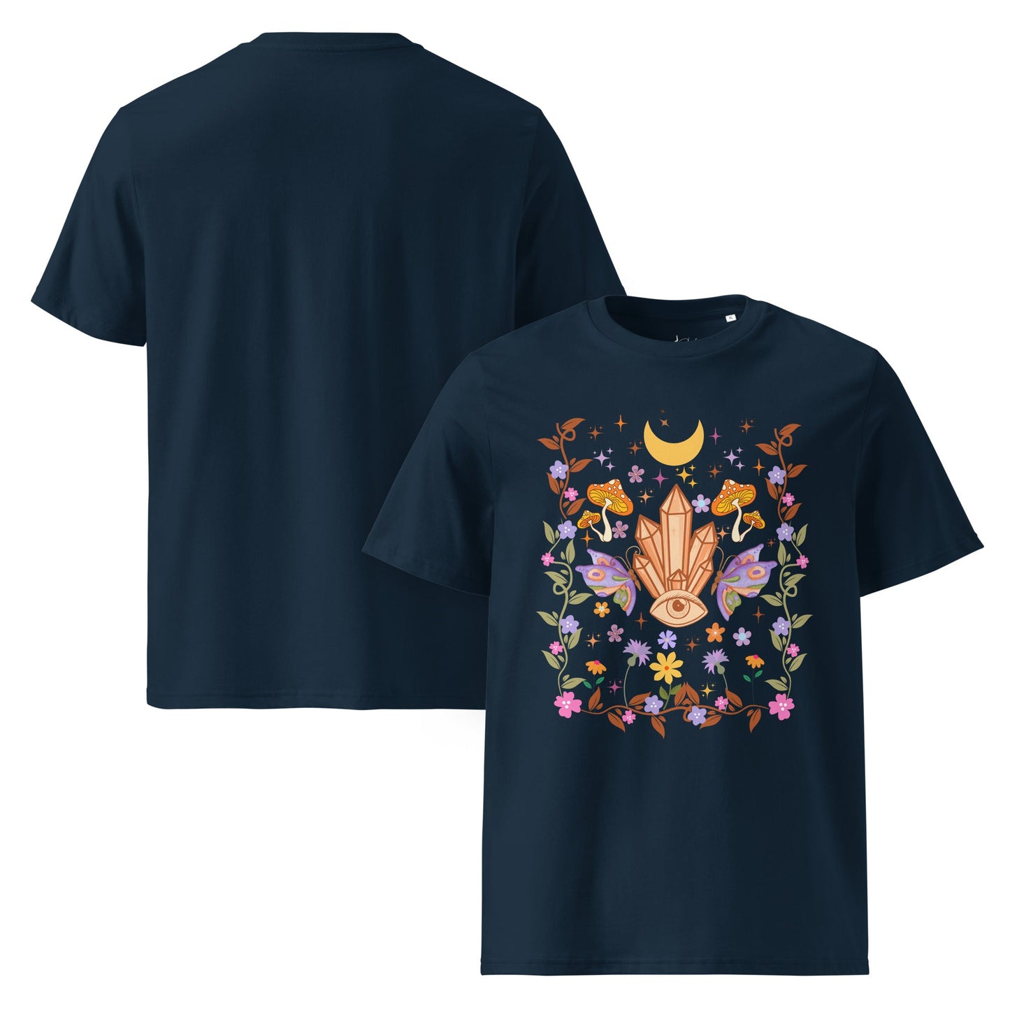 Mystic Bloom – Unisex Bio T-Shirt (Crystal Eye Design) - YogaStylz