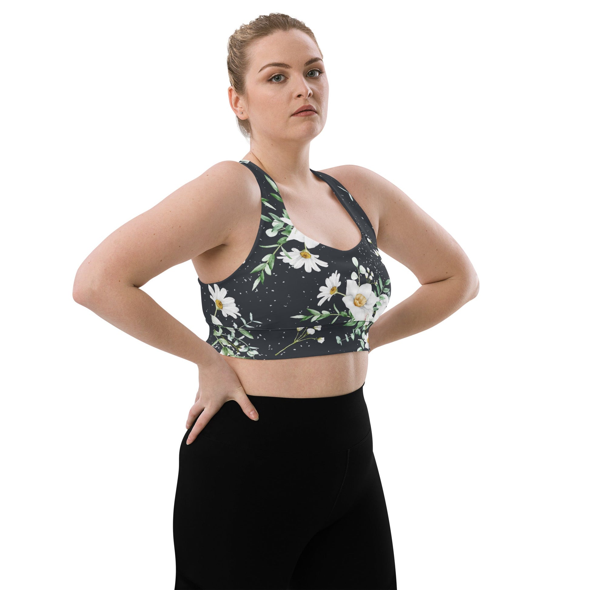Recycelter Longline - Sport - BH mit floralem Muster - YogaStylz