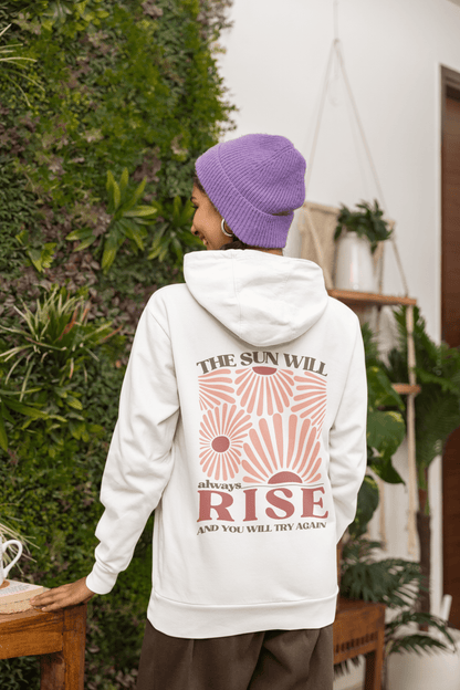 Sonnen Hoodie mit Rückenprint | The Sun Will Always Rise | Positives Statement - YogaStylz