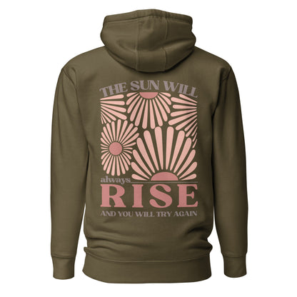 Sonnen Hoodie mit Rückenprint | The Sun Will Always Rise | Positives Statement - YogaStylz