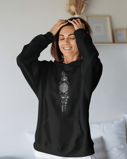 Spiritueller Hoodie mit Geometrie & Lotus – Boho Kapuzenpullover – Unisex – Achtsamkeit & Energie – Mandala Design - Unisex - Kapuzenpullover - YogaStylz