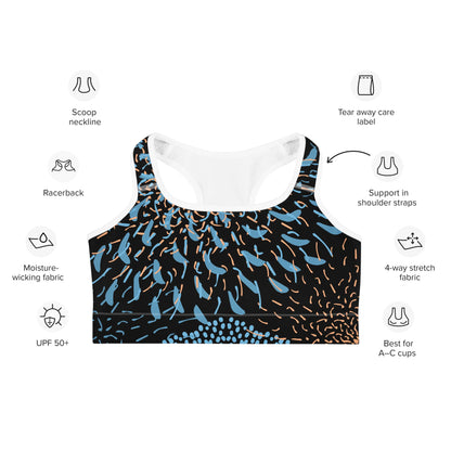 Sport - BH Abstrakt Blau Schwarz – Feuchtigkeitsableitend & stützend | Racerback - BH für Damen mit 4 - Wege - Stretch & Gummibund - YogaStylz