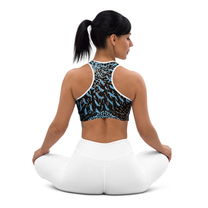 Sport - BH Abstrakt Blau Schwarz – Feuchtigkeitsableitend & stützend | Racerback - BH für Damen mit 4 - Wege - Stretch & Gummibund - YogaStylz