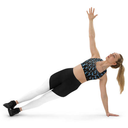 Sport - BH Schwarz Blau Abstrakt – Recycelter Kompressions - BH mit Polsterung | Haltgebendes Sporttop für Damen & Training - YogaStylz