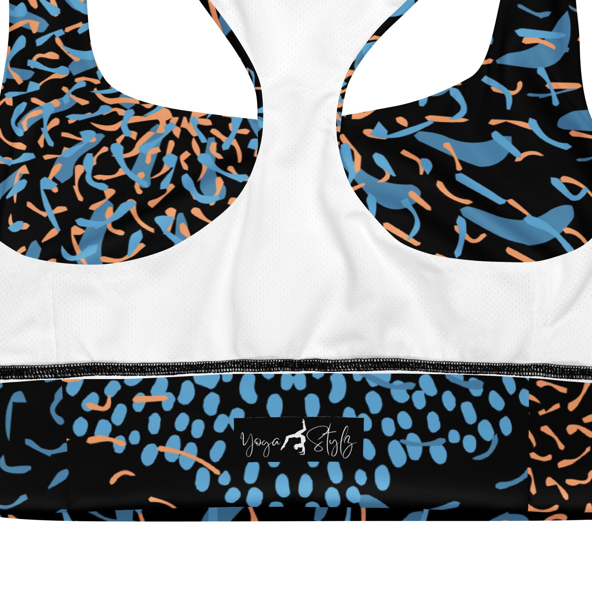 Sport - BH Schwarz Blau Abstrakt – Recycelter Kompressions - BH mit Polsterung | Haltgebendes Sporttop für Damen & Training - YogaStylz