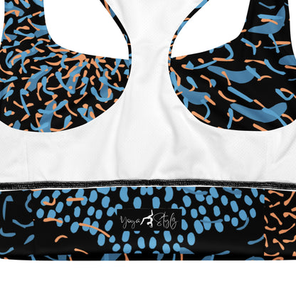 Sport - BH Schwarz Blau Abstrakt – Recycelter Kompressions - BH mit Polsterung | Haltgebendes Sporttop für Damen & Training - YogaStylz