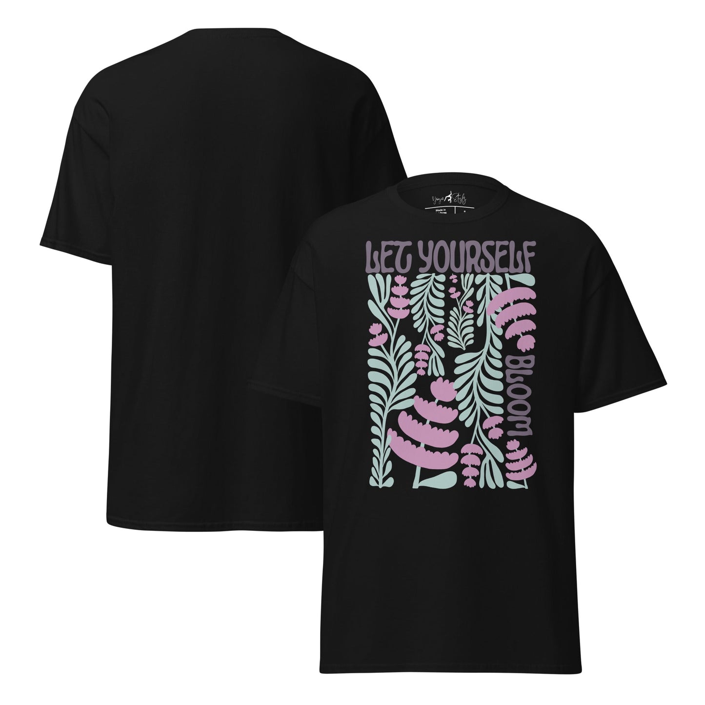 T-Shirt „Let Yourself Bloom“ | Florales Design | Klassisches Baumwollshirt mit Botschaft - YogaStylz