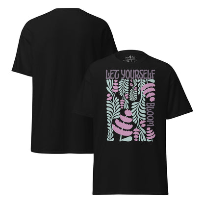 T-Shirt „Let Yourself Bloom“ | Florales Design | Klassisches Baumwollshirt mit Botschaft - YogaStylz