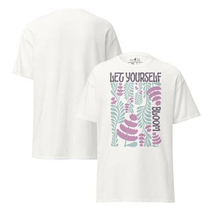 T-Shirt „Let Yourself Bloom“ | Florales Design | Klassisches Baumwollshirt mit Botschaft - YogaStylz