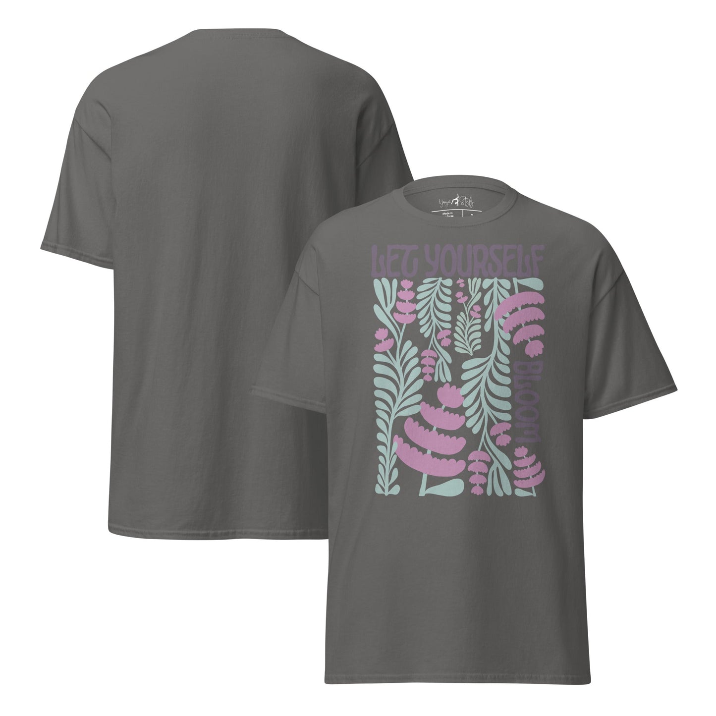 T-Shirt „Let Yourself Bloom“ | Florales Design | Klassisches Baumwollshirt mit Botschaft - YogaStylz