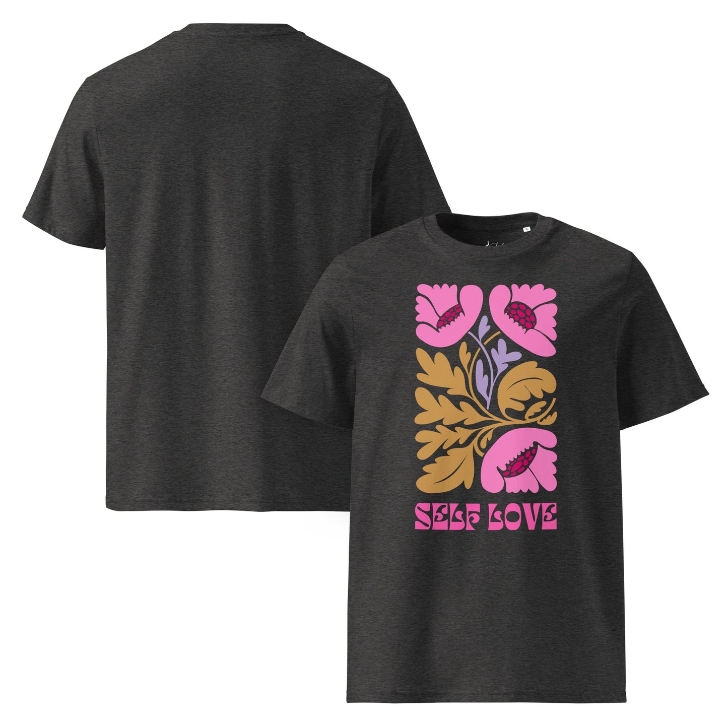 T-Shirt mit „Self Love“ Print – Florales Unisex Shirt aus 100 % Baumwolle (Bio) | Retro Achtsamkeit & Nachhaltigkeit - YogaStylz