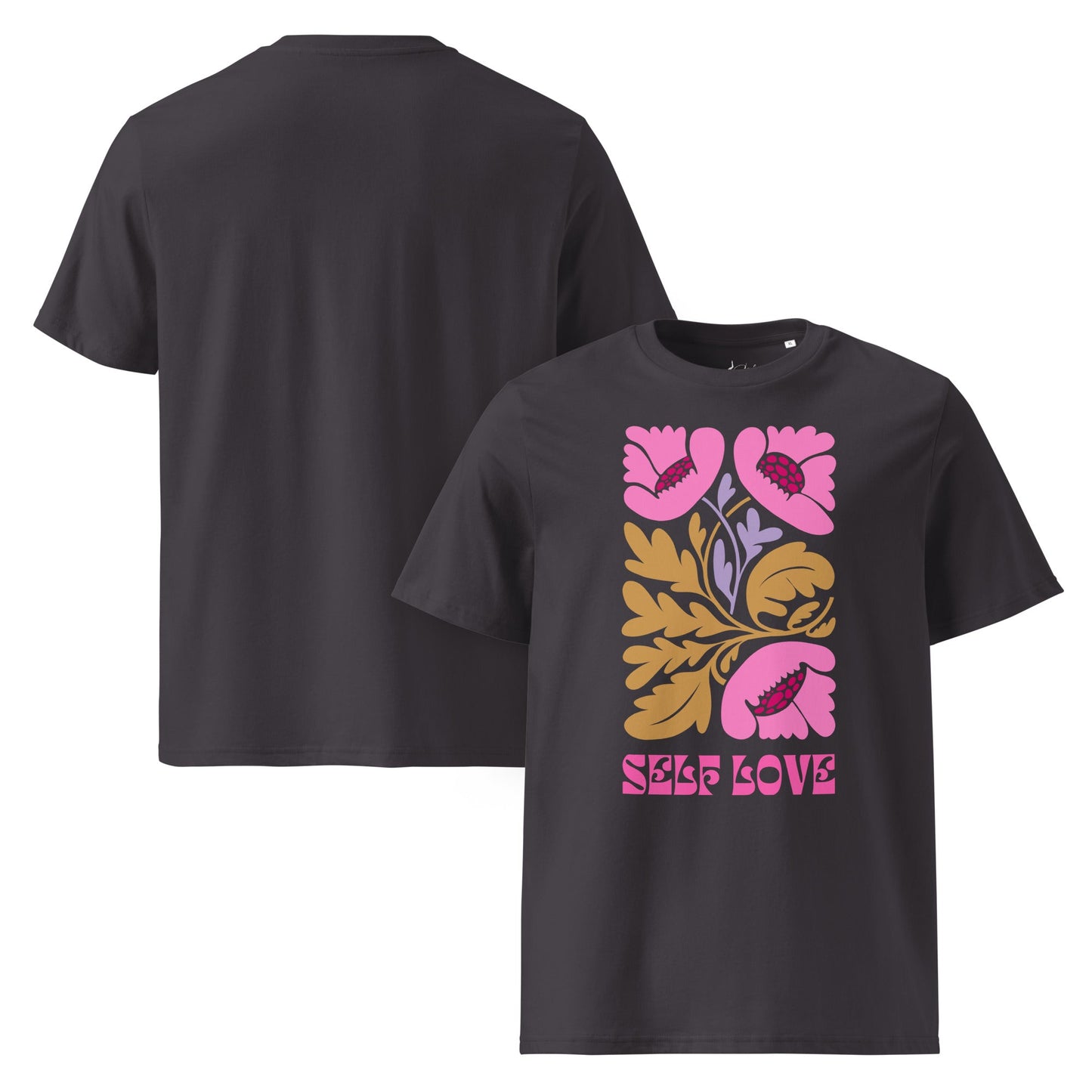T-Shirt mit „Self Love“ Print – Florales Unisex Shirt aus 100 % Baumwolle (Bio) | Retro Achtsamkeit & Nachhaltigkeit - YogaStylz