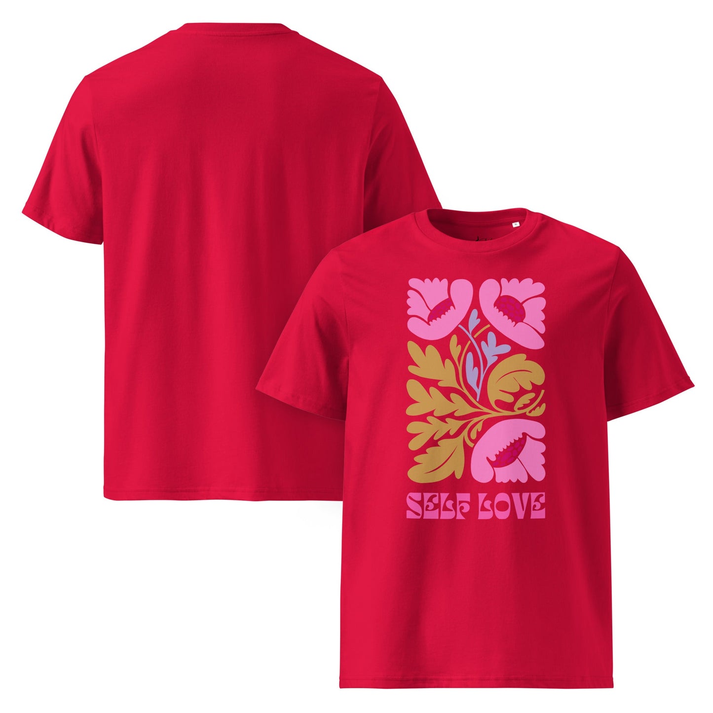 T-Shirt mit „Self Love“ Print – Florales Unisex Shirt aus 100 % Baumwolle (Bio) | Retro Achtsamkeit & Nachhaltigkeit - YogaStylz