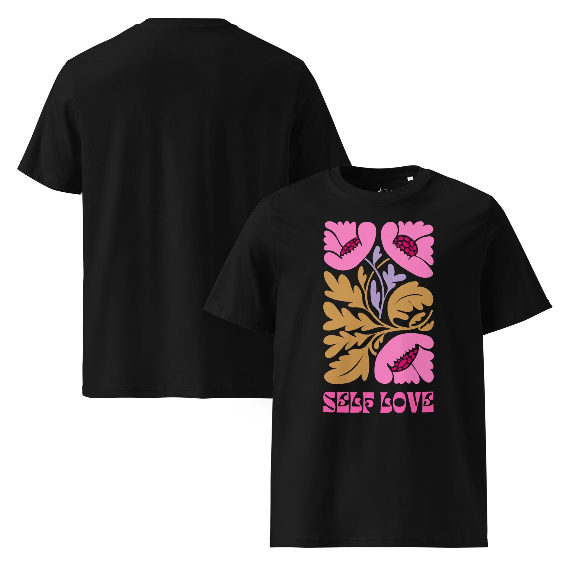 T-Shirt mit „Self Love“ Print – Florales Unisex Shirt aus 100 % Baumwolle (Bio) | Retro Achtsamkeit & Nachhaltigkeit - YogaStylz