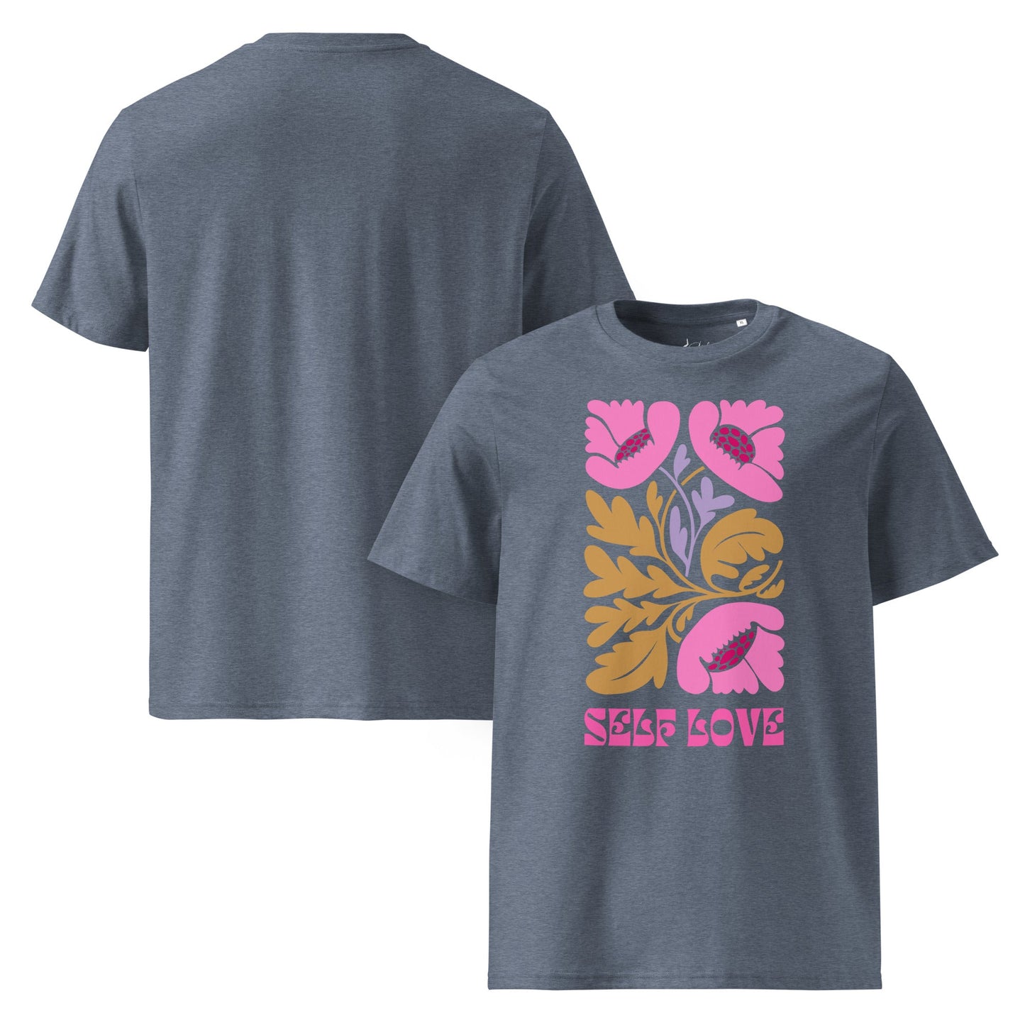 T-Shirt mit „Self Love“ Print – Florales Unisex Shirt aus 100 % Baumwolle (Bio) | Retro Achtsamkeit & Nachhaltigkeit - YogaStylz