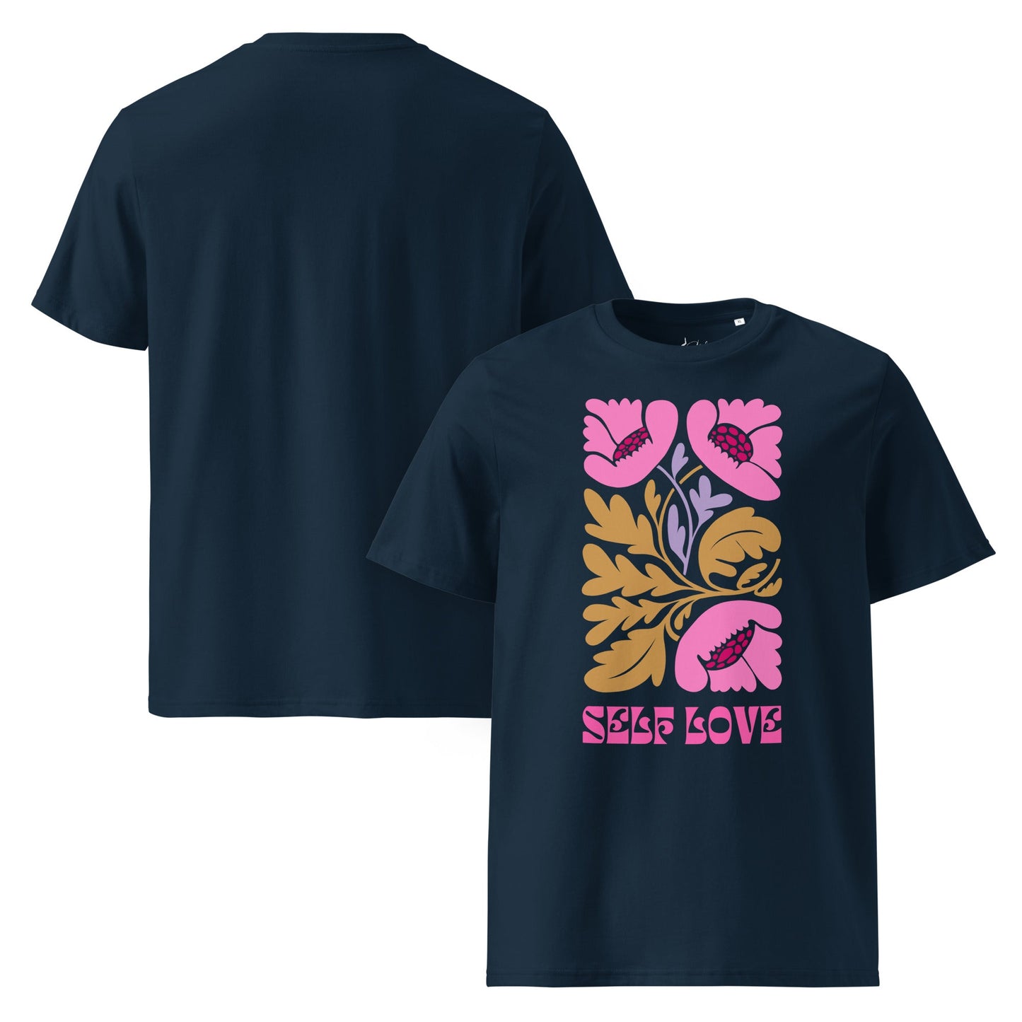 T-Shirt mit „Self Love“ Print – Florales Unisex Shirt aus 100 % Baumwolle (Bio) | Retro Achtsamkeit & Nachhaltigkeit - YogaStylz