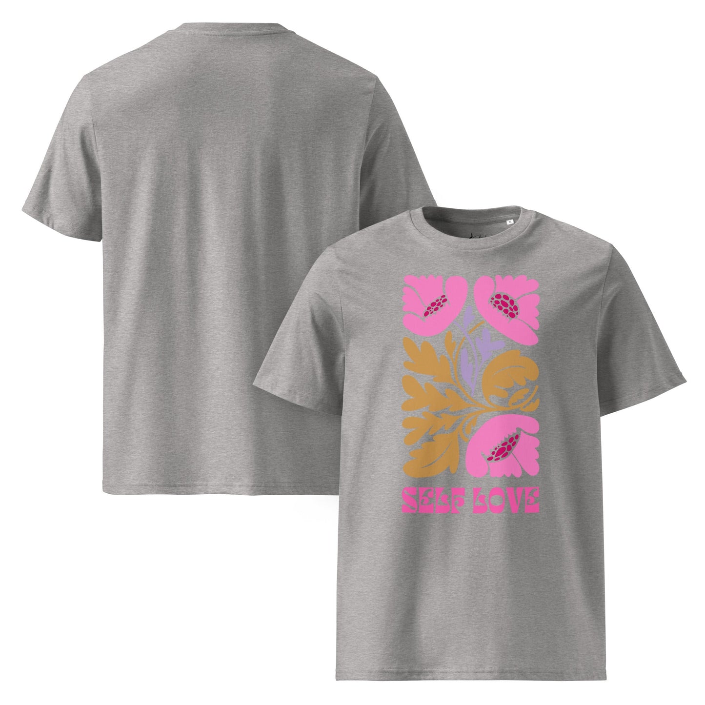 T-Shirt mit „Self Love“ Print – Florales Unisex Shirt aus 100 % Baumwolle (Bio) | Retro Achtsamkeit & Nachhaltigkeit - YogaStylz