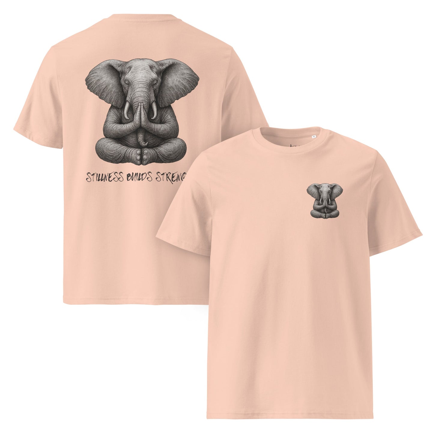 Unisex - Bio - Baumwoll - T-Shirt –Yoga T-Shirt Elefant – Stillness builds strength – Boho Shirt – Bio - Baumwolle Unisex – Spirituell & achtsam - YogaStylz