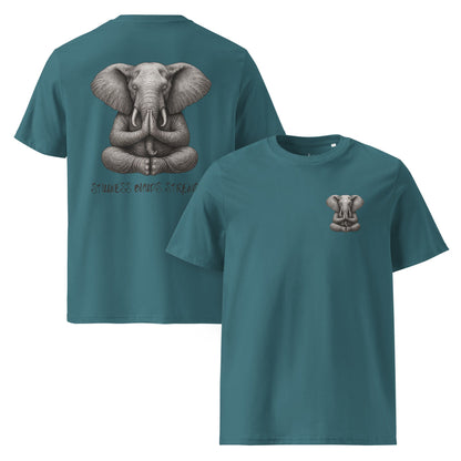 Unisex - Bio - Baumwoll - T-Shirt –Yoga T-Shirt Elefant – Stillness builds strength – Boho Shirt – Bio - Baumwolle Unisex – Spirituell & achtsam - YogaStylz