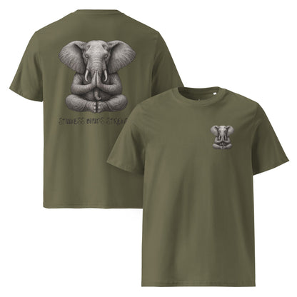 Unisex - Bio - Baumwoll - T-Shirt –Yoga T-Shirt Elefant – Stillness builds strength – Boho Shirt – Bio - Baumwolle Unisex – Spirituell & achtsam - YogaStylz