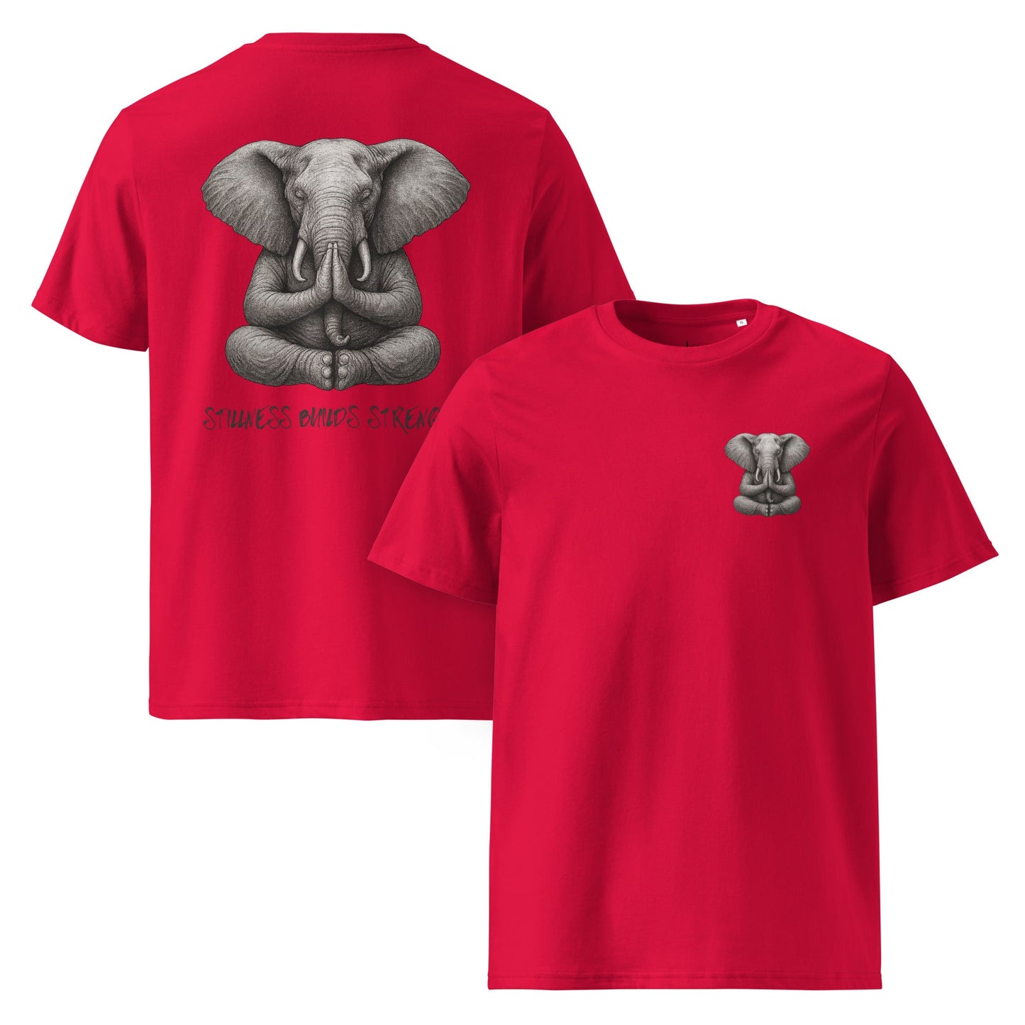 Unisex - Bio - Baumwoll - T-Shirt –Yoga T-Shirt Elefant – Stillness builds strength – Boho Shirt – Bio - Baumwolle Unisex – Spirituell & achtsam - YogaStylz