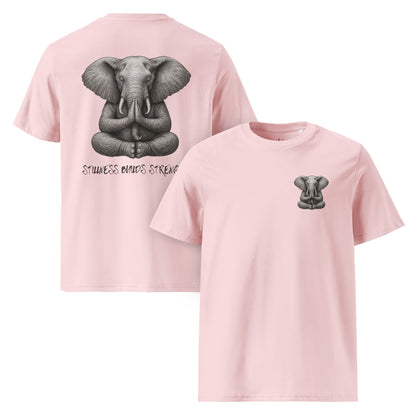 Unisex - Bio - Baumwoll - T-Shirt –Yoga T-Shirt Elefant – Stillness builds strength – Boho Shirt – Bio - Baumwolle Unisex – Spirituell & achtsam - YogaStylz