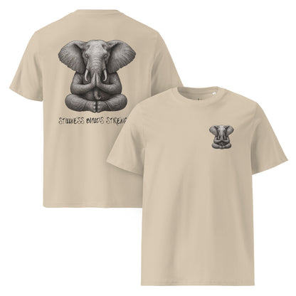 Unisex - Bio - Baumwoll - T-Shirt –Yoga T-Shirt Elefant – Stillness builds strength – Boho Shirt – Bio - Baumwolle Unisex – Spirituell & achtsam - YogaStylz