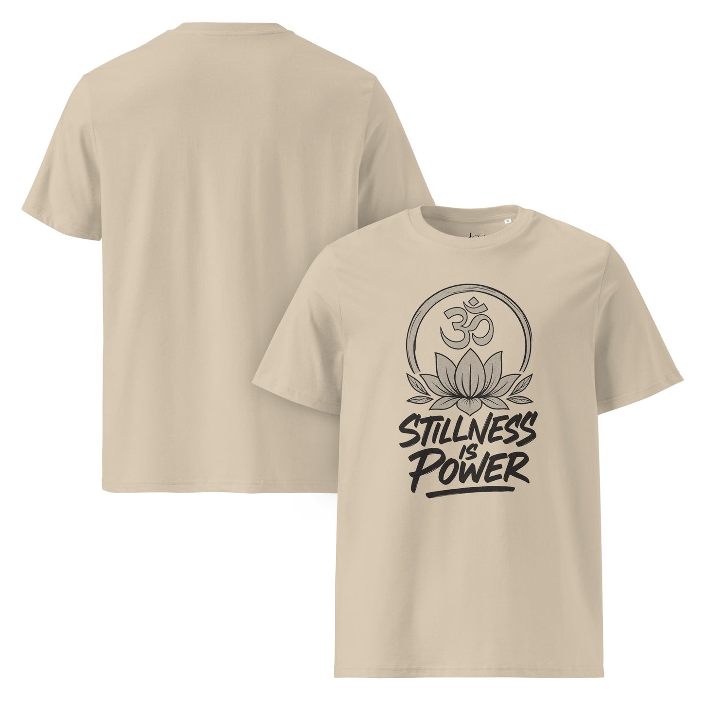 Unisex - Bio - Baumwoll - T-Shirt - Yoga T-Shirt Om Lotus – Stillness is Power – Spirituelles Boho Shirt – Bio - Baumwolle Unisex – Achtsamkeit Design - YogaStylz