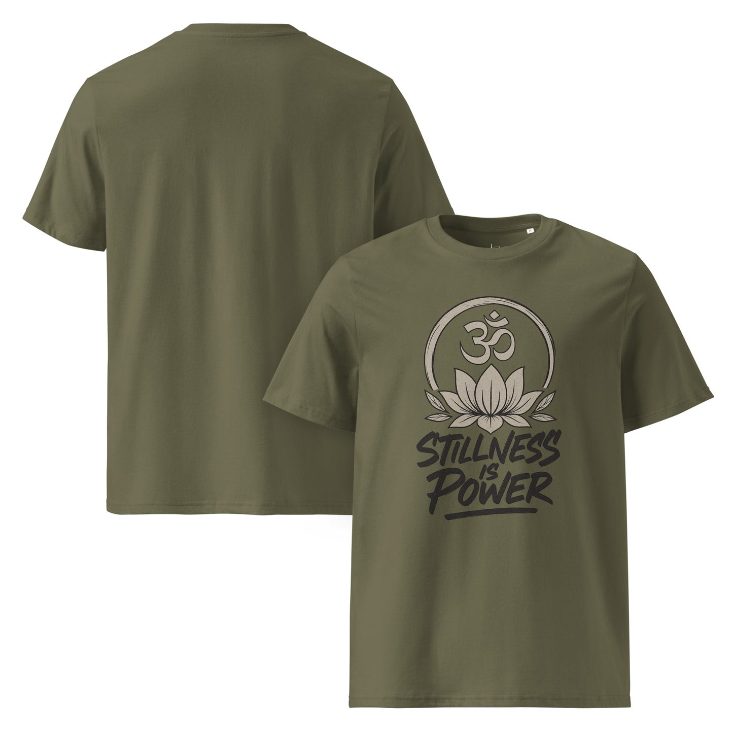 Unisex - Bio - Baumwoll - T-Shirt - Yoga T-Shirt Om Lotus – Stillness is Power – Spirituelles Boho Shirt – Bio - Baumwolle Unisex – Achtsamkeit Design - YogaStylz