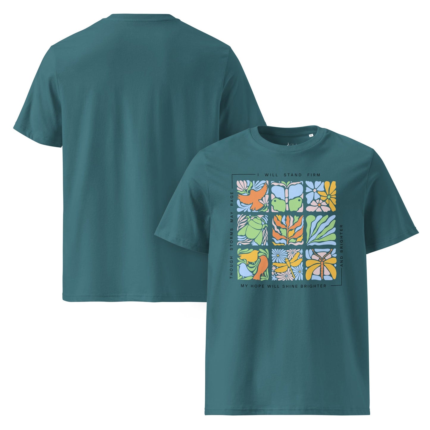 Unisex Bio T-Shirt „Nature Tiles“ – Retro Floral & Animal Art Design - YogaStylz