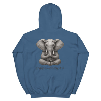 Unisex - Kapuzenpullover - Yoga Hoodie Elefant – Stillness builds strength – Spiritueller Unisex Kapuzenpullover – Boho Design – Achtsamkeit & Komfort - YogaStylz