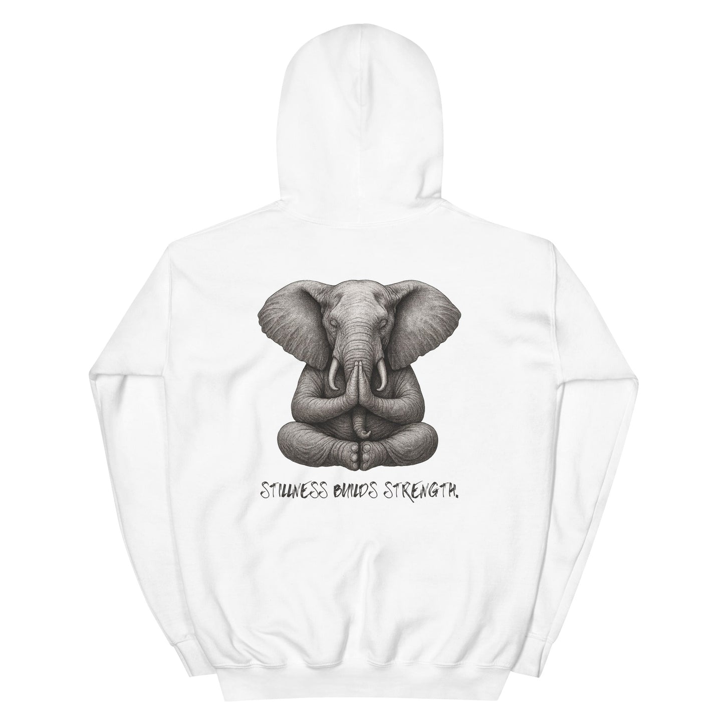 Unisex - Kapuzenpullover - Yoga Hoodie Elefant – Stillness builds strength – Spiritueller Unisex Kapuzenpullover – Boho Design – Achtsamkeit & Komfort - YogaStylz