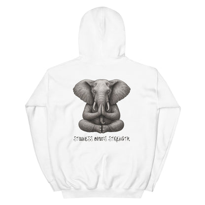 Unisex - Kapuzenpullover - Yoga Hoodie Elefant – Stillness builds strength – Spiritueller Unisex Kapuzenpullover – Boho Design – Achtsamkeit & Komfort - YogaStylz