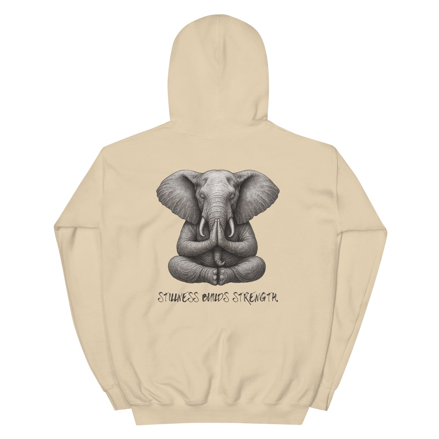 Unisex - Kapuzenpullover - Yoga Hoodie Elefant – Stillness builds strength – Spiritueller Unisex Kapuzenpullover – Boho Design – Achtsamkeit & Komfort - YogaStylz