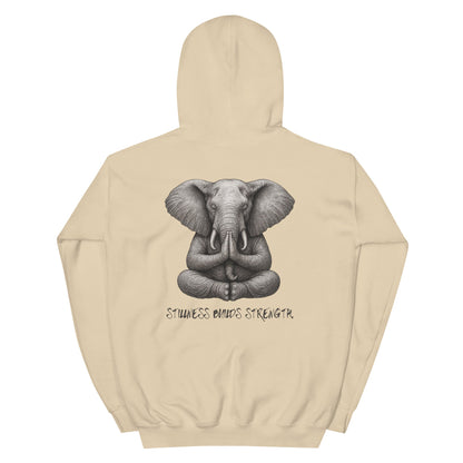 Unisex - Kapuzenpullover - Yoga Hoodie Elefant – Stillness builds strength – Spiritueller Unisex Kapuzenpullover – Boho Design – Achtsamkeit & Komfort - YogaStylz