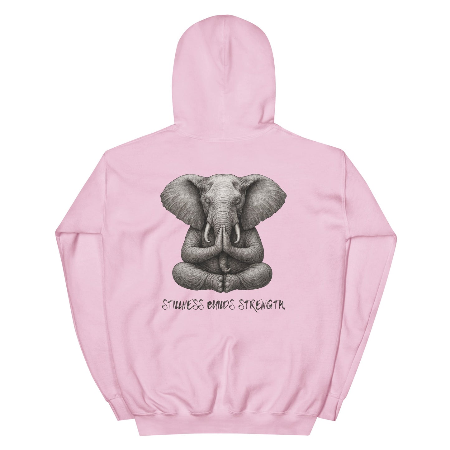 Unisex - Kapuzenpullover - Yoga Hoodie Elefant – Stillness builds strength – Spiritueller Unisex Kapuzenpullover – Boho Design – Achtsamkeit & Komfort - YogaStylz